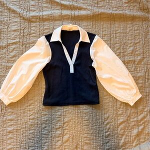 Cinq a Sept Navy and White Shirt